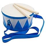 Trommel für Kinder blau-weiss Musikinstrument aus Holz mit Trageriemen und Sticks D: 20 cm- 3845