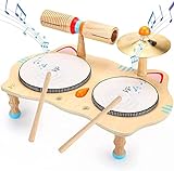 Spielzeug für Kinder aus Holz Musikspielzeug Trommel 6 in 1 Musik Kinderspielzeug Musikinstrumente für Kinder ab 2 Jahr Montessori Baby Toys 3 4 5 Geschenke für Mädchen Jungen Schlagzeug